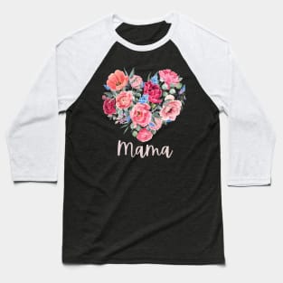 Floral Heart Mama Baseball T-Shirt